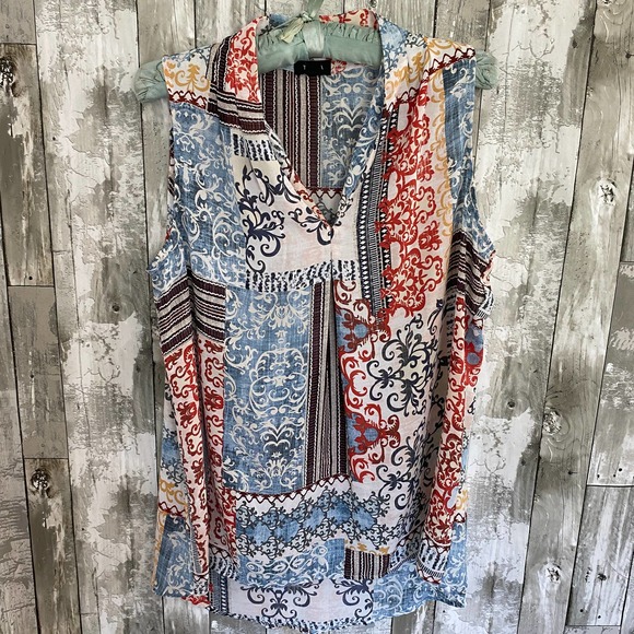 Tacera multi-print sleeveless blouse L - Picture 2 of 7